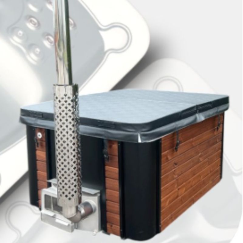 Rechteckiges Badefass mit Liege und integrierter Ofen