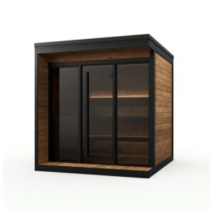 Sauna HIKI XL – Außensauna aus Thermoholz mit großer Glasfront