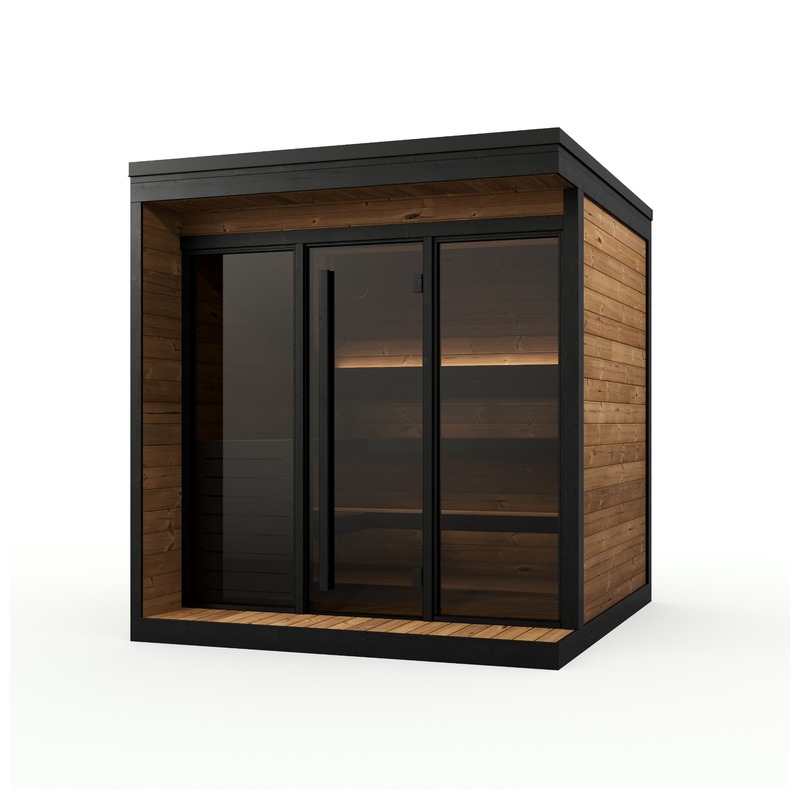Sauna HIKI XL – Außensauna aus Thermoholz mit großer Glasfront