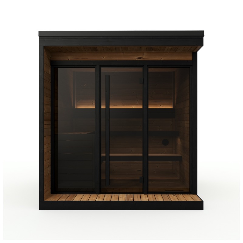 Sauna HIKI XL Frontansicht mit großer Glasfront